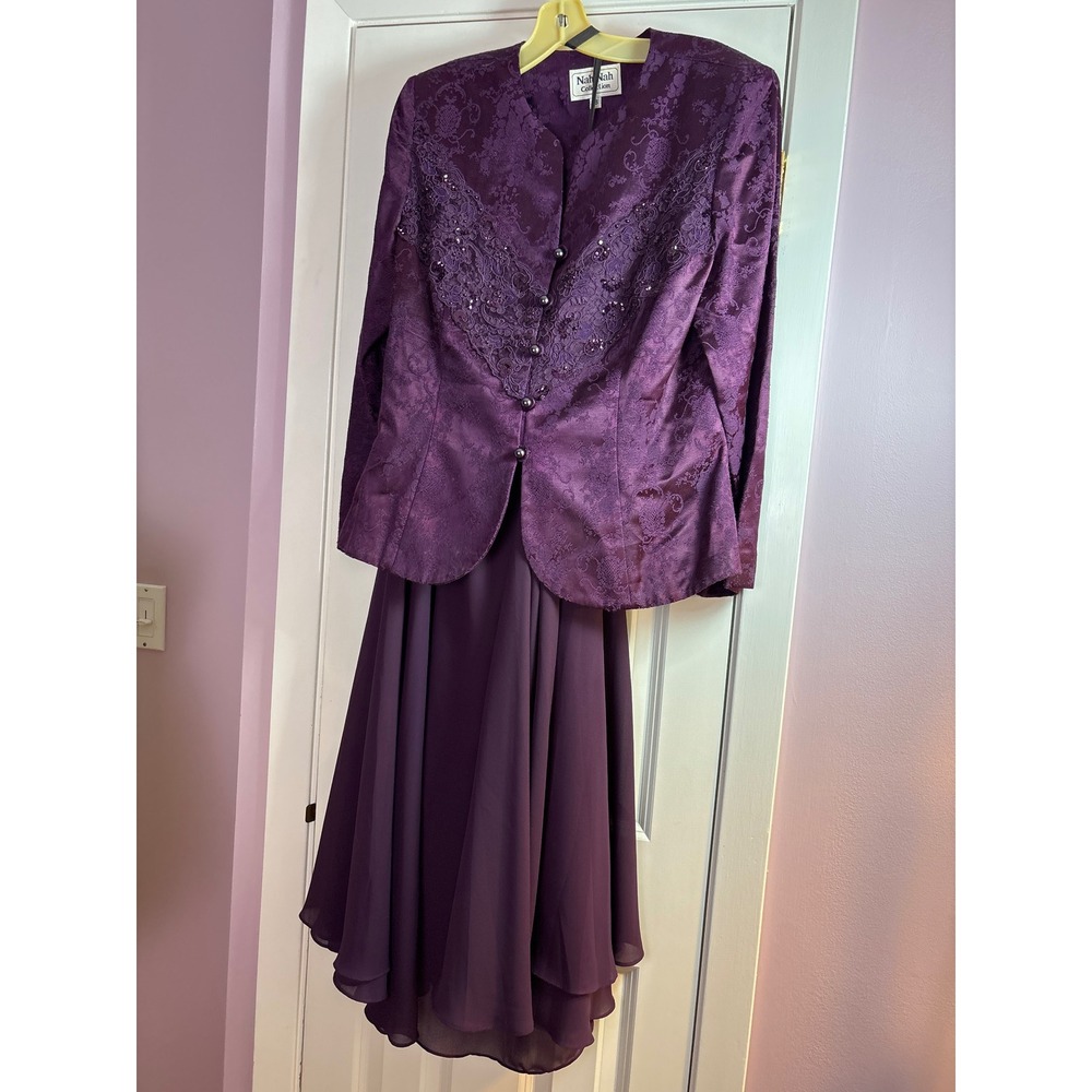 Nah Nah Collection Purple Jacquard Lace Sequin Jacket & Chiffon Skirt Set‎ 16